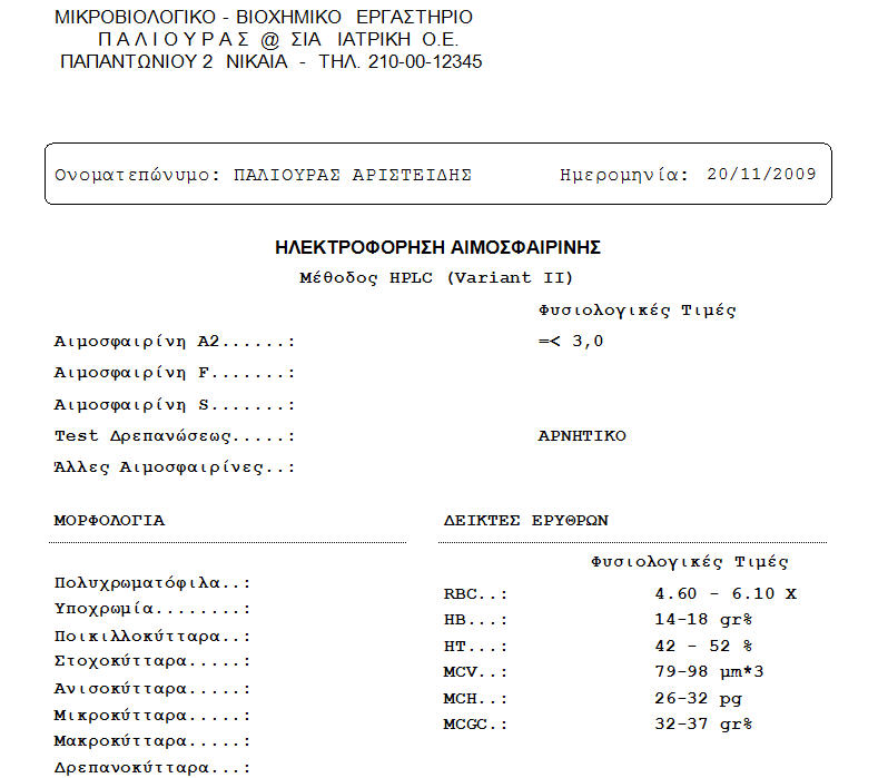 ιατρικό πρόγραμμα - βασική οθόνη